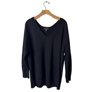 Athleta 1X Black Hanover Refined V-Neck Sweater Merino Wool Chunky Knit Relaxed